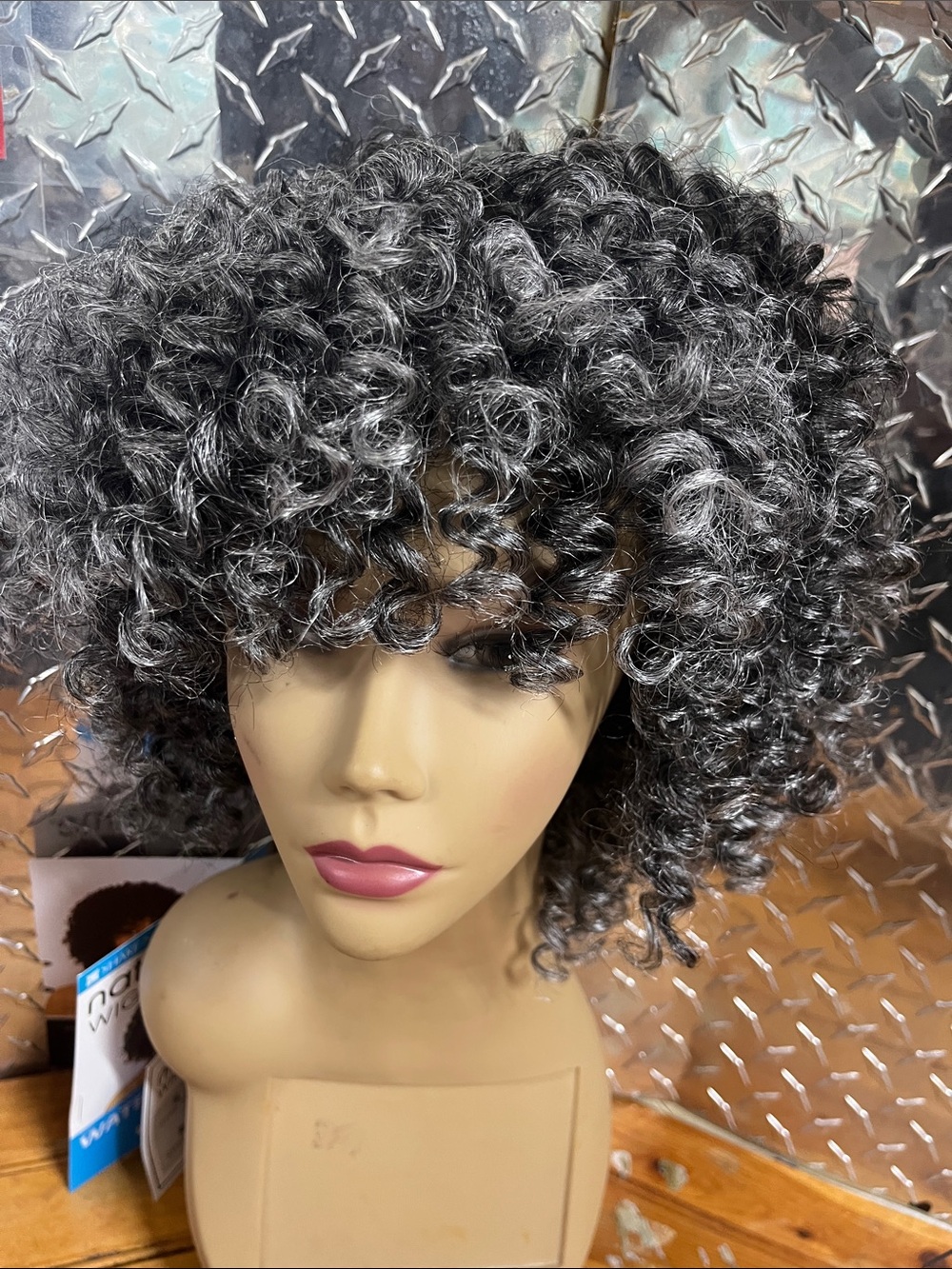 Curly Short Synthetic Wig - Gray Blend